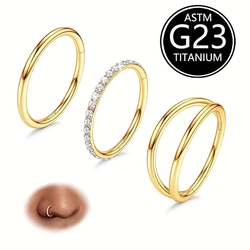 Image of 3pcs G23 Titanium Nose Rings Hoops 16g Septum Rings Hinged Clicker Opal Cz Double Hoop Nose Ring Cartilage Conch Rook Daith Helix Nostril Piercing Jewelry For Women Men