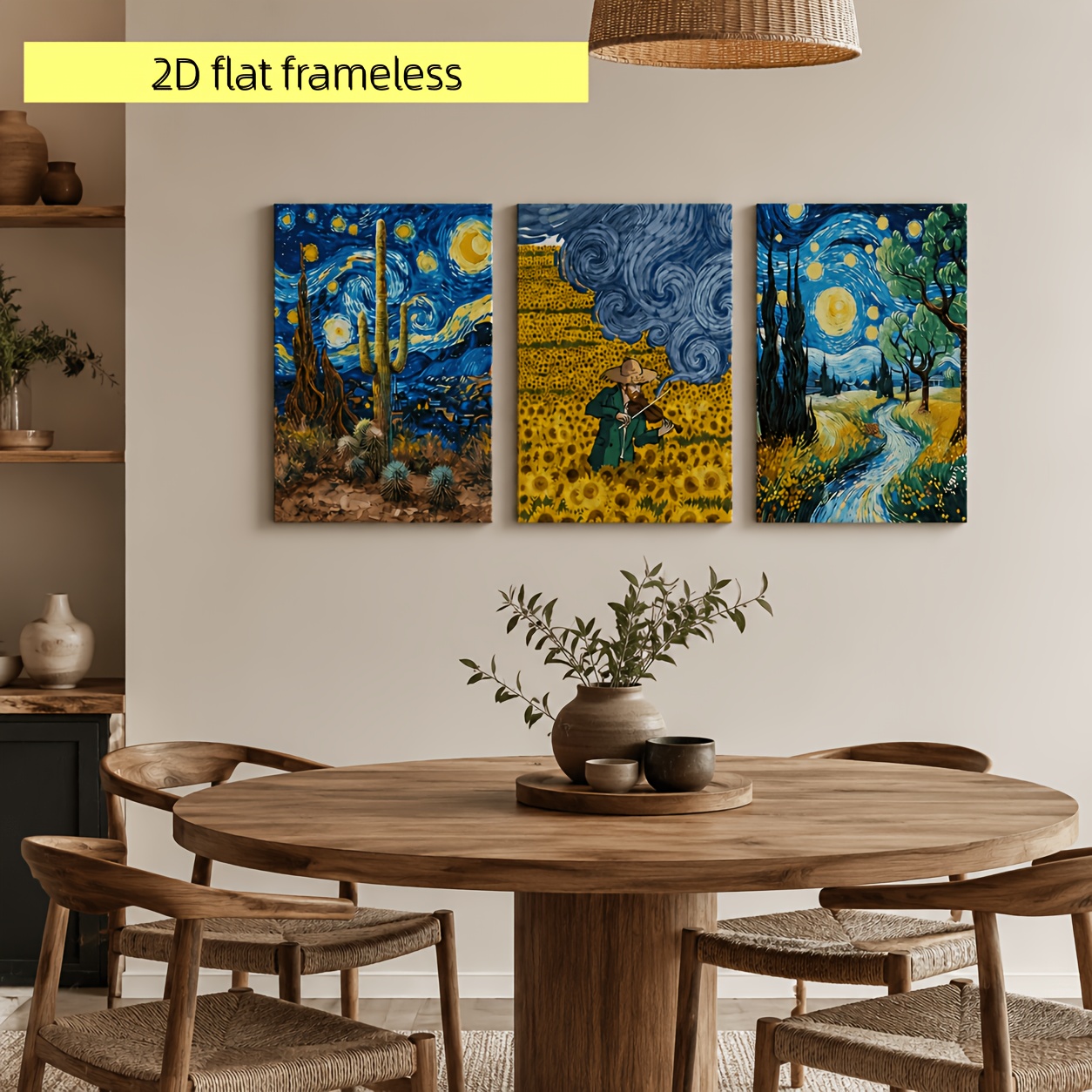 TEMU 2d Flat, 3 Van Gogh Starry Unframed Canvas Painting Modern Living Room Wall Art Abstract Art Home Decor High Definition Spray Painting Oil
