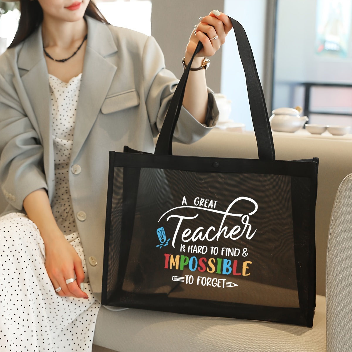 

Tote Bag With Inspirational Teacher Quote, Large Capacity Shopper Bag, Fashion Multifunctional Beach Bag With Spacious Storage, Teacher Appreciation Gift