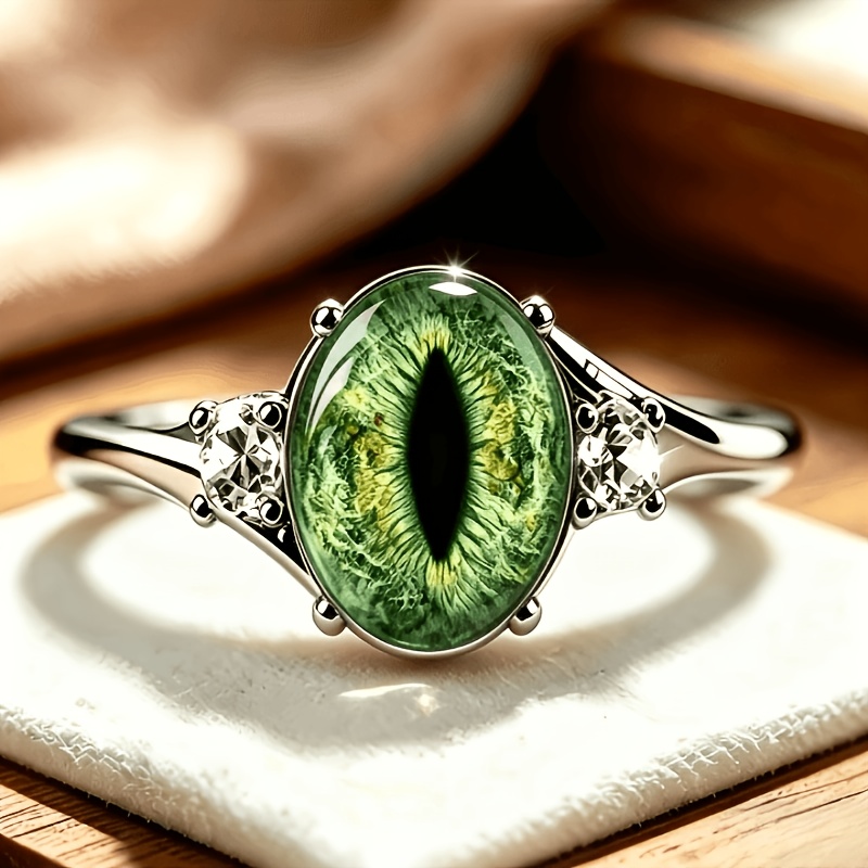 TEMU Retro-style Green Pattern Women's Fashion Ring, Simple, Hypoallergenic, -friendly Jewelry, Suitable For Commuting, Casual Attire, Holiday Gifts,
