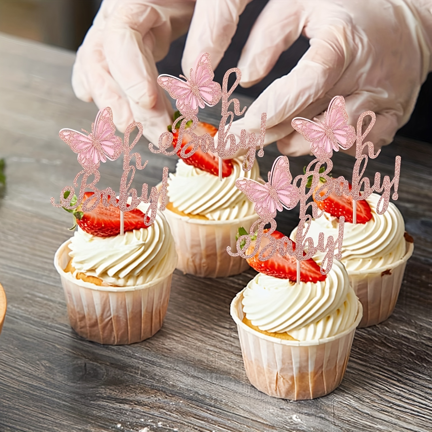 Image of Set Of 12 Glittery Cupcake Decorations For Baby Showers And Birthday Parties With A Theme