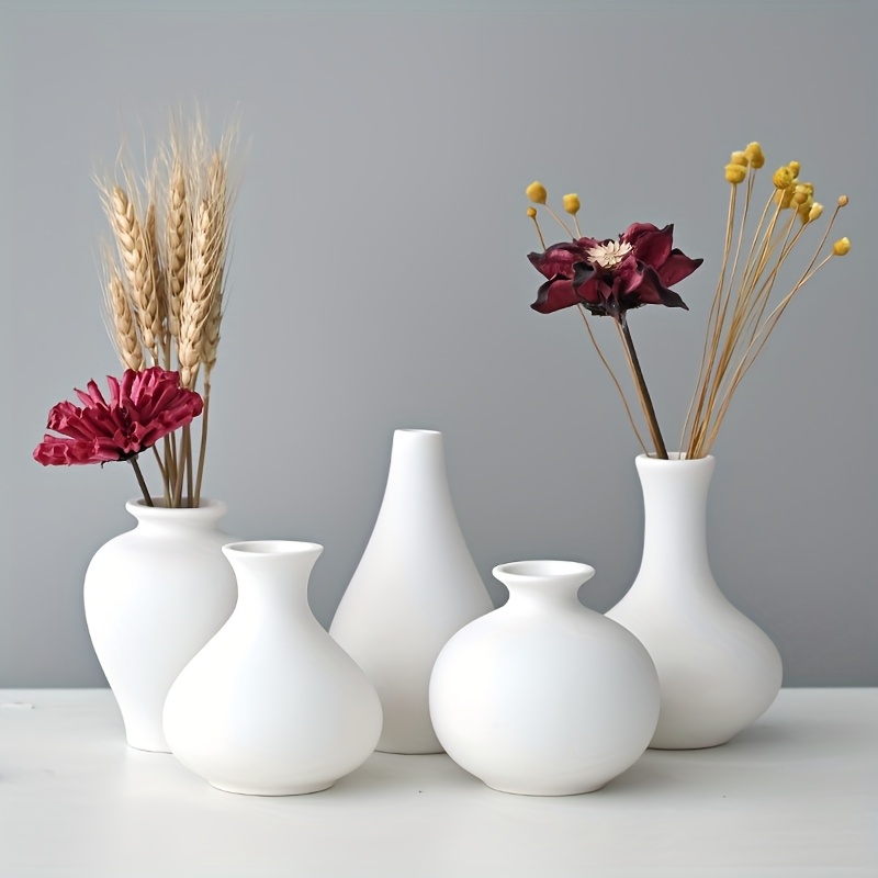 TEMU 5pcs Set Of Ceramic Vases; White Frosted; Christmas; Mother's Day; Thanksgiving; Wedding Decoration; Gift; Small Vase For Room And Bedroom