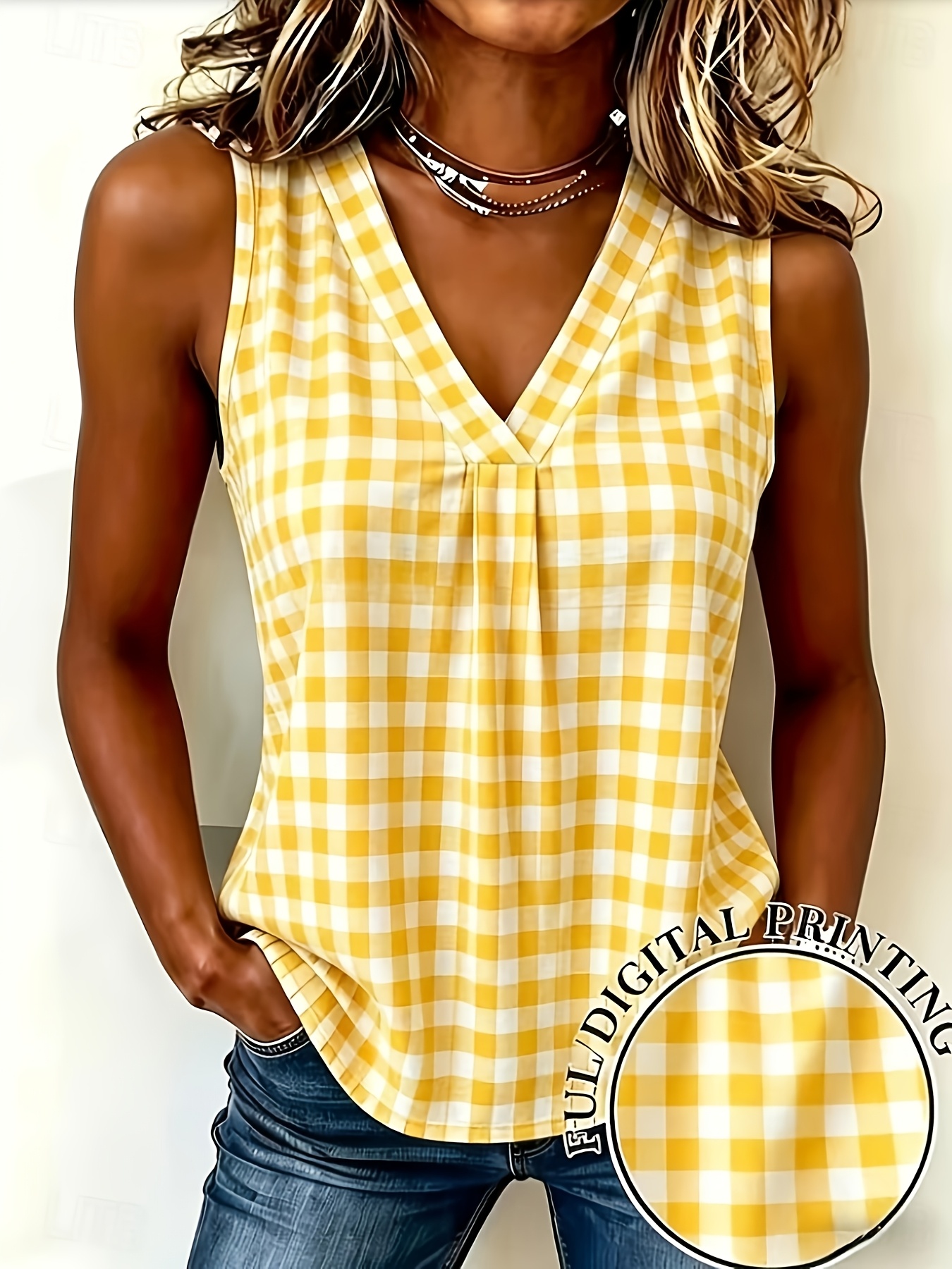Women's Elegant Vintage Geometric Plaid V-Neck Top