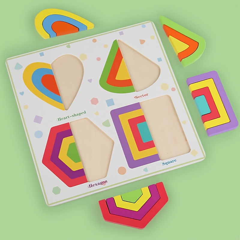 Wooden Geometric Shape Building Block Puzzle Game