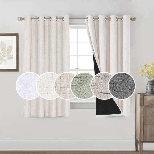 2 panels 100 blackout linen textured curtains thermal insulated curtains for winter noise reducing window drapes with grommet for hall room bedroom living room