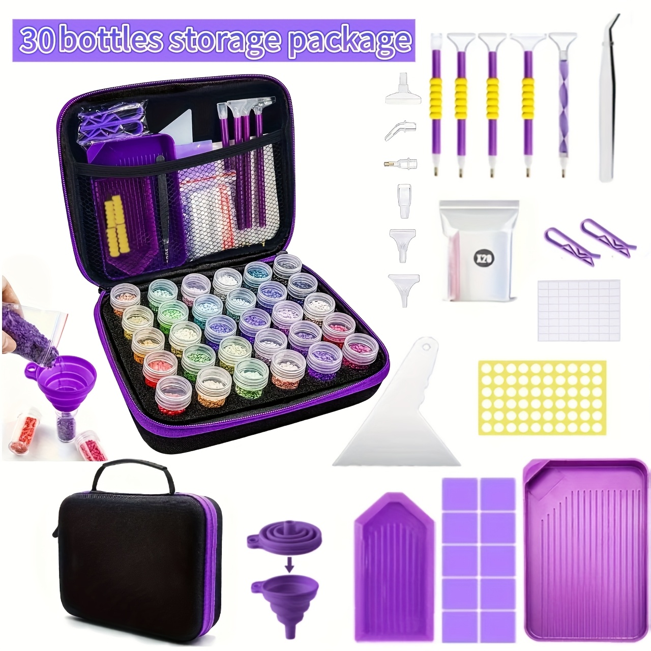bolsa de almacenamiento para pintura de diamantes de 30 compartimentos,   juego completo de herramientas para pintura de diamantes, con 64 pegatinas cuadradas + 60 pegatinas redondas.  / /verde  ,   a  ,     de almacenamiento para producción de pintura de diamantes de mosaico