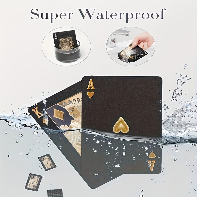 [Waterproof Poker] 1pc Waterproof Black Gold Foil Playing Cards | Durable Plastic Tabletop Game Poker Set