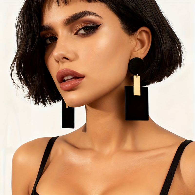 Modern Minimalist Black and Golden Geometric Earrings
