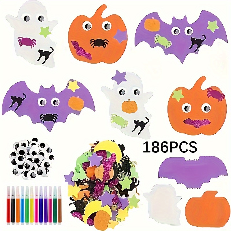 

And Thanksgiving Craft Kit - 186pcs Foam Pumpkin Stickers, Decorative Accessories & 12 Brushes For Party Supplies - No Electricity Or Feathers Required