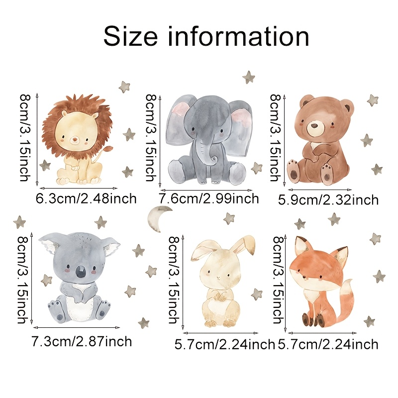 Watercolor Jungle Animals Light Switch Wall Stickers, 6pcs Set