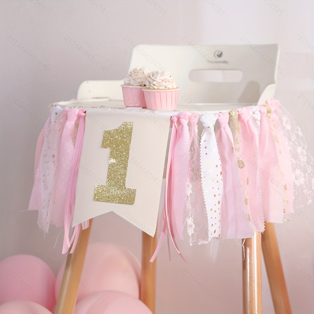 Image of 1pc, Pink Highchair Banner, High Chair Decoration, First Birthday Party Supplies, Year Sign