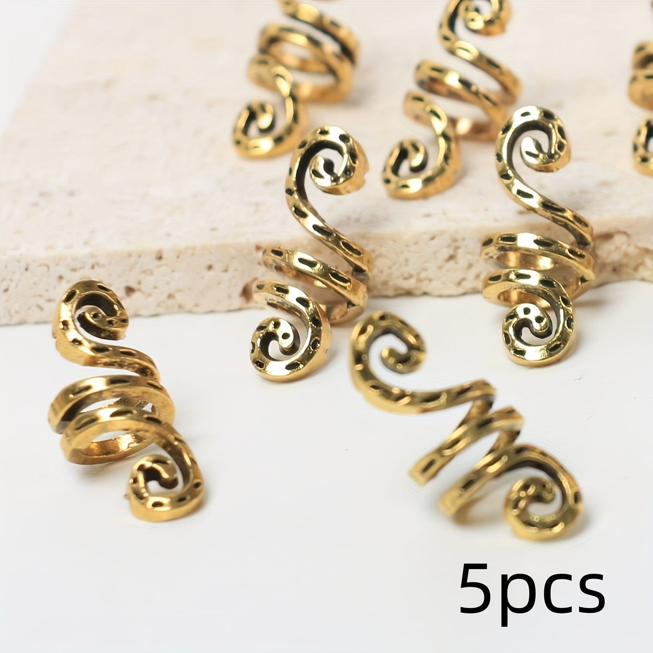 TEMU 5pcs Anneau Cheveux Spirale Dorée Irlandaise pour Perruques et Dreadlocks - Pince à Cheveux Vintage pour Dreadlocks avec Design Élégant