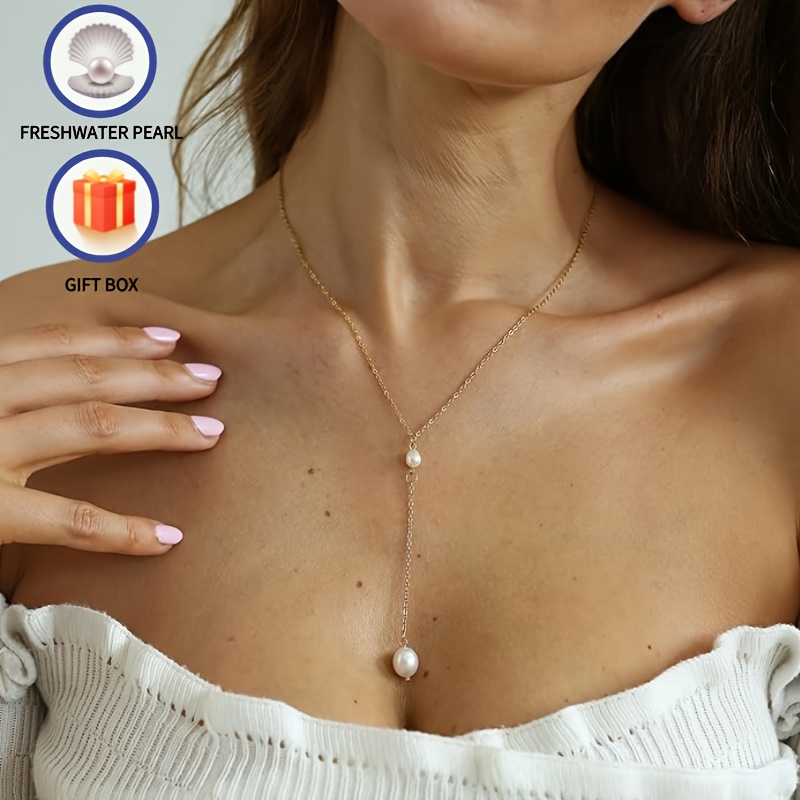 Freshwater Pearl Lariat Drop Chain Necklace