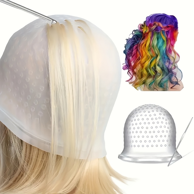 Silicone Hair Coloring Cap with Hook Needle