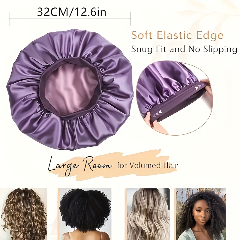 [2 бои на  ] без мирисна сатенска капа за спиење со широк покрив и удобна еластична лента, капа за туширање погодна за секојдневна употреба Детали за производот 8