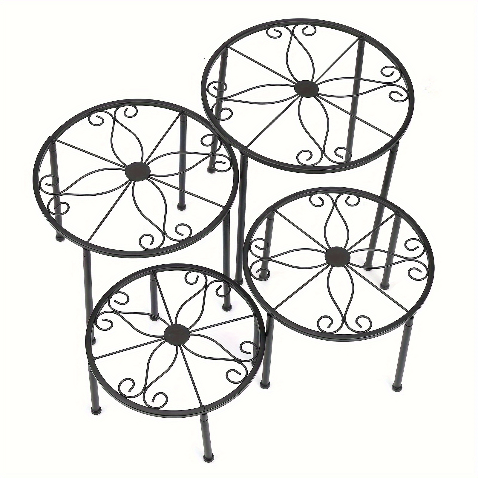 E-shop 4er-Set Blumentopf aus Metall, Pflanzenständer, Blumenständer, rund, für den Garten