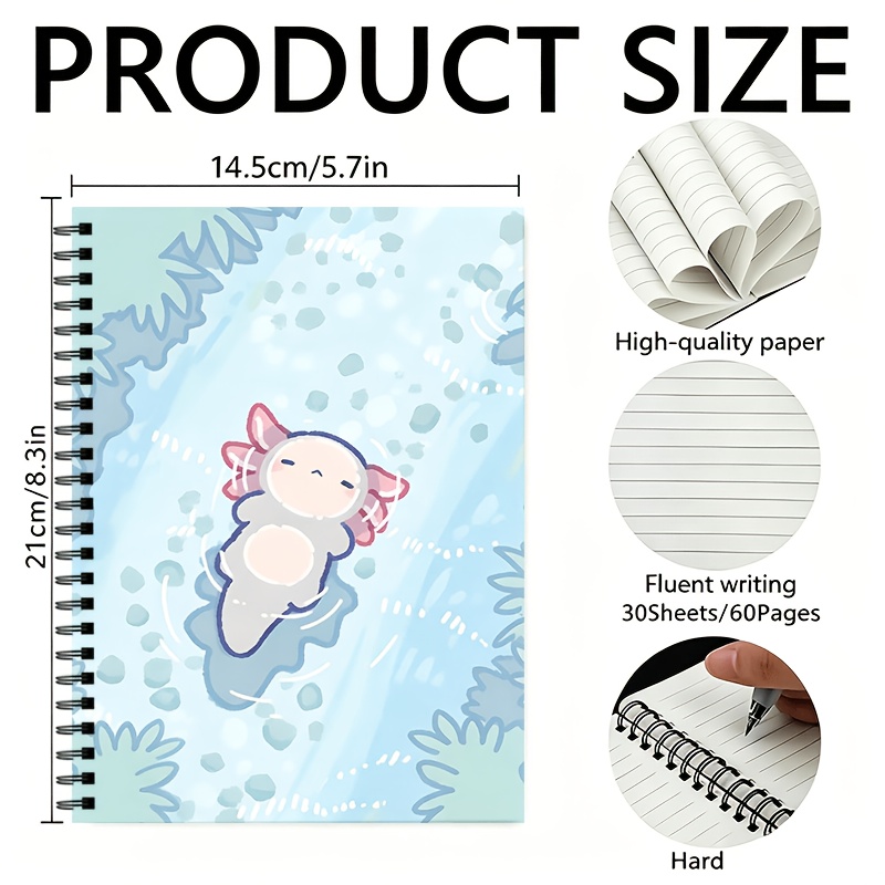 TEMU A Cute And Beautiful Salamander Spiral Lined Notebook, With And A Total Of 60 Pages, Spiral-bound, Salamander Design, Suitable For School And