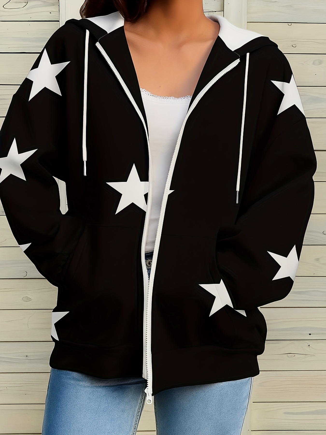 Y2K Zip Up Eternal Hoodie, High Street American Streetwear, Hip Hop Star Print Sweatshirt, Street Fashion Printed Grunge Hoodie