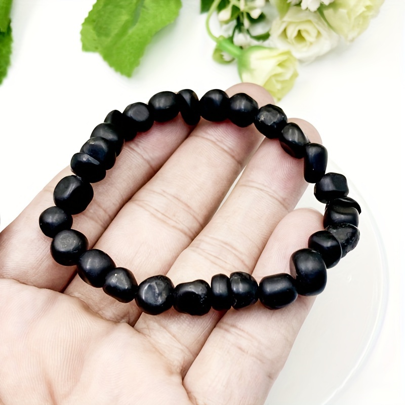 

Unisex Black Shungite Polished Stone Bracelet - Natural, Irregular Raw Stones For Everyday Wear & Gifting Natural Stone Bracelet Natural Stone Jewelry