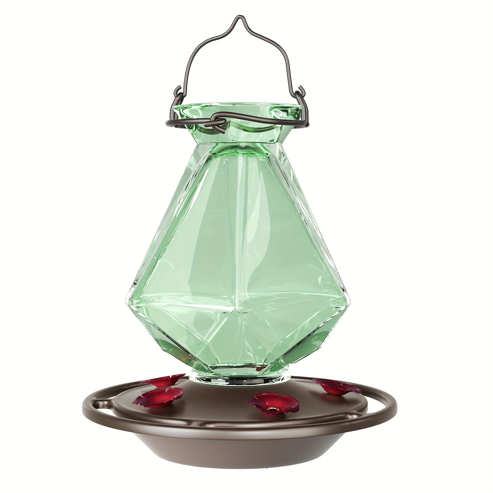 

Hummingbird Feeder, Green Glass Hummingbird Feeders For Outdoors Hanging, 5 Simulation Flowers Feeding Ports, 23 Ounces, Rustproof, Leakproof, Geometric Line Shapes