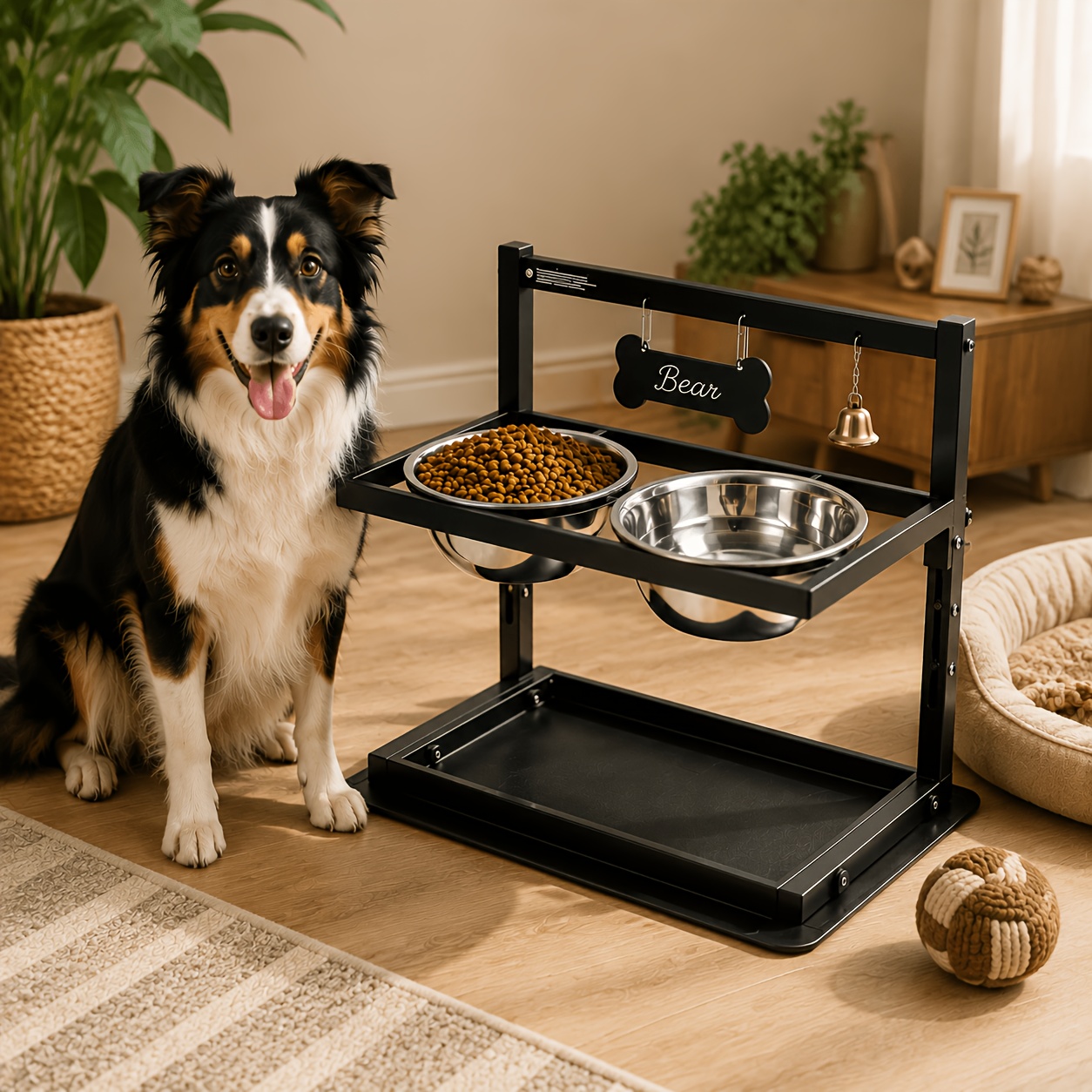 TEMU Adjustable Elevated Dog Bowl Stand For Large And Medium Dogs, Raised Feeding Station With 2 Stainless Steel Food & Water Bowls, Sturdy Metal Dog