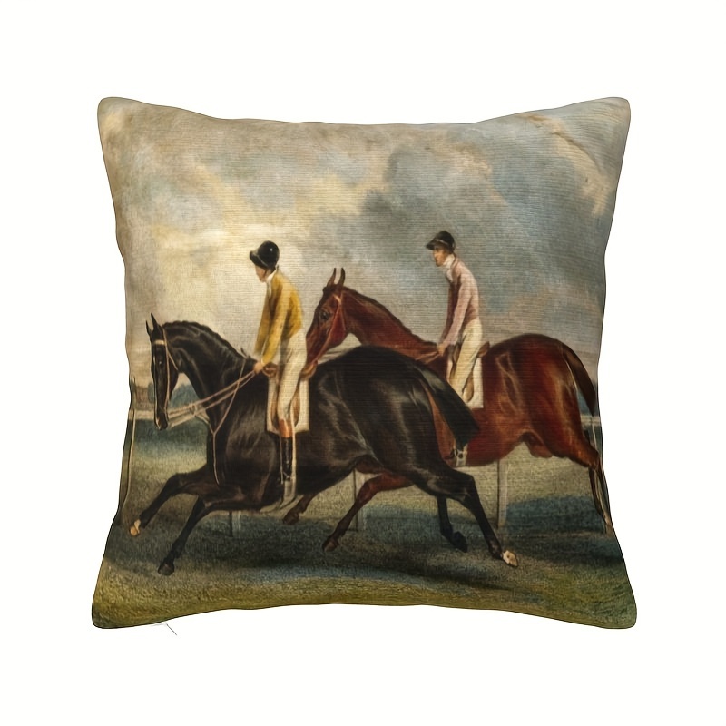 

Vintage Horse Racing 1840 - Soft Plush Pillow Cover, Single-sided Print, 18x18 Inches - Sofa & Home Decor