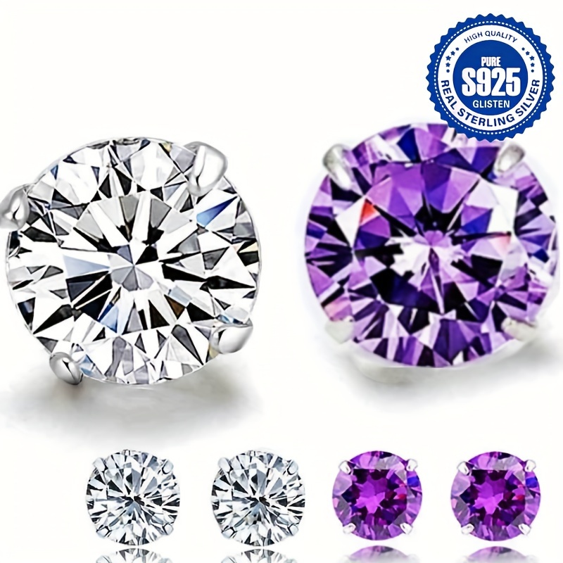 2 Pack S925 CZ Stud Earrings Boho Style Hypoallergenic Jewelry