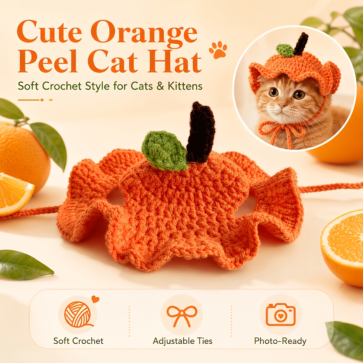 TEMU 1 pz Cappello Uncinetto con Paraorecchie per Animali Domestici - Cappello per Gatto/Cane, Abbigliamento per Gattino/Cucciolo con Cinghia