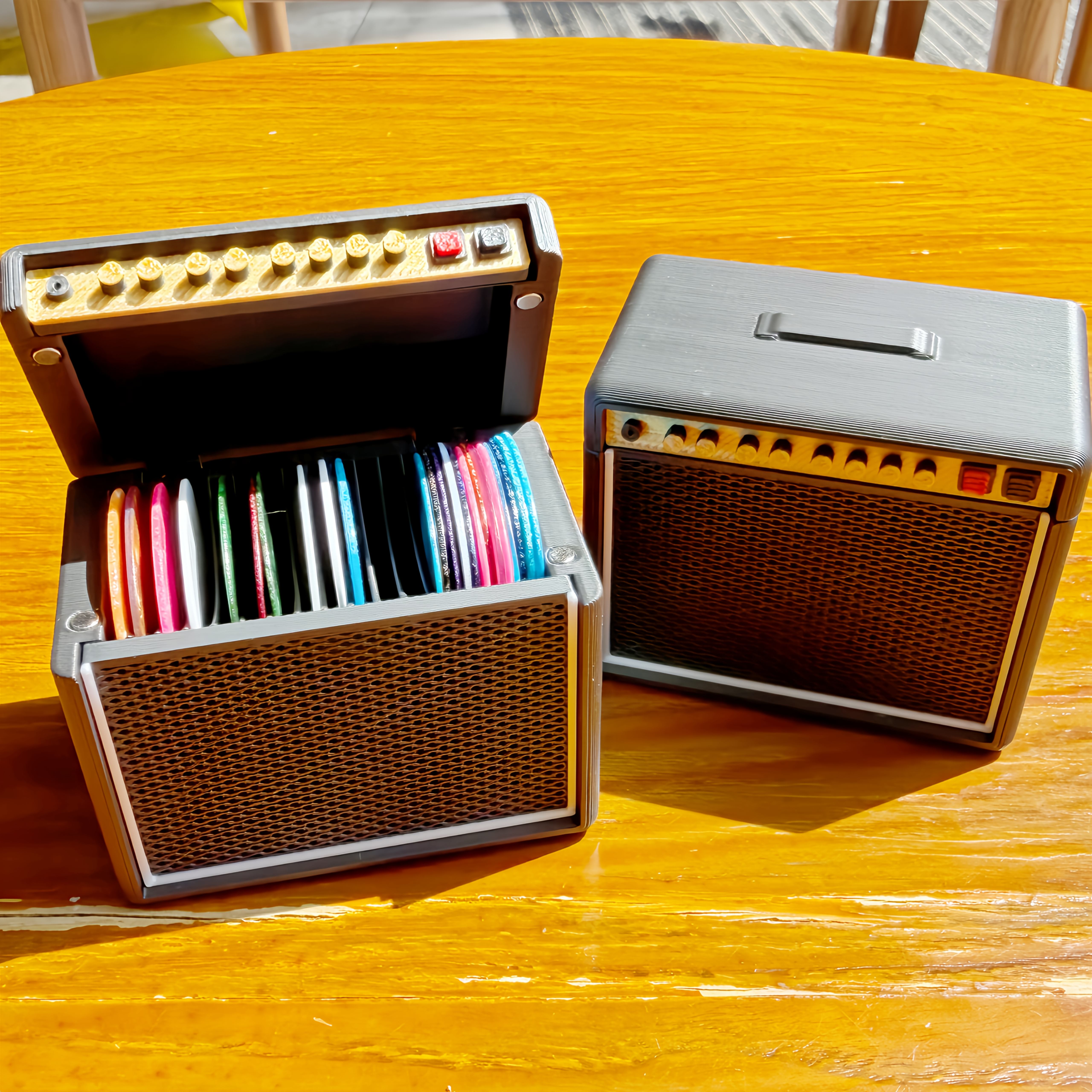 TEMU Nouvel Étui de Rangement Haute pour Médiators de Guitare Vintage Imprimé en 3D avec Couvercle Rabattable pour un Rapide en Une Seconde. Comprend