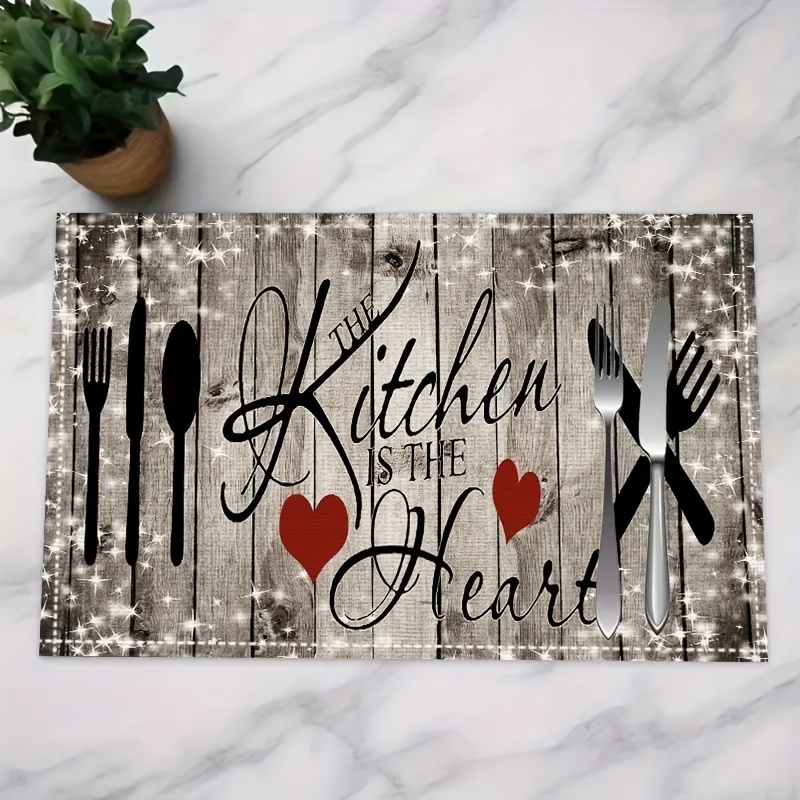 

4pcs Valentine's Day 'i Love You' & Heart Cupid Linen Placemats - , Washable Table Mats For , Birthdays, Home Kitchen Decor