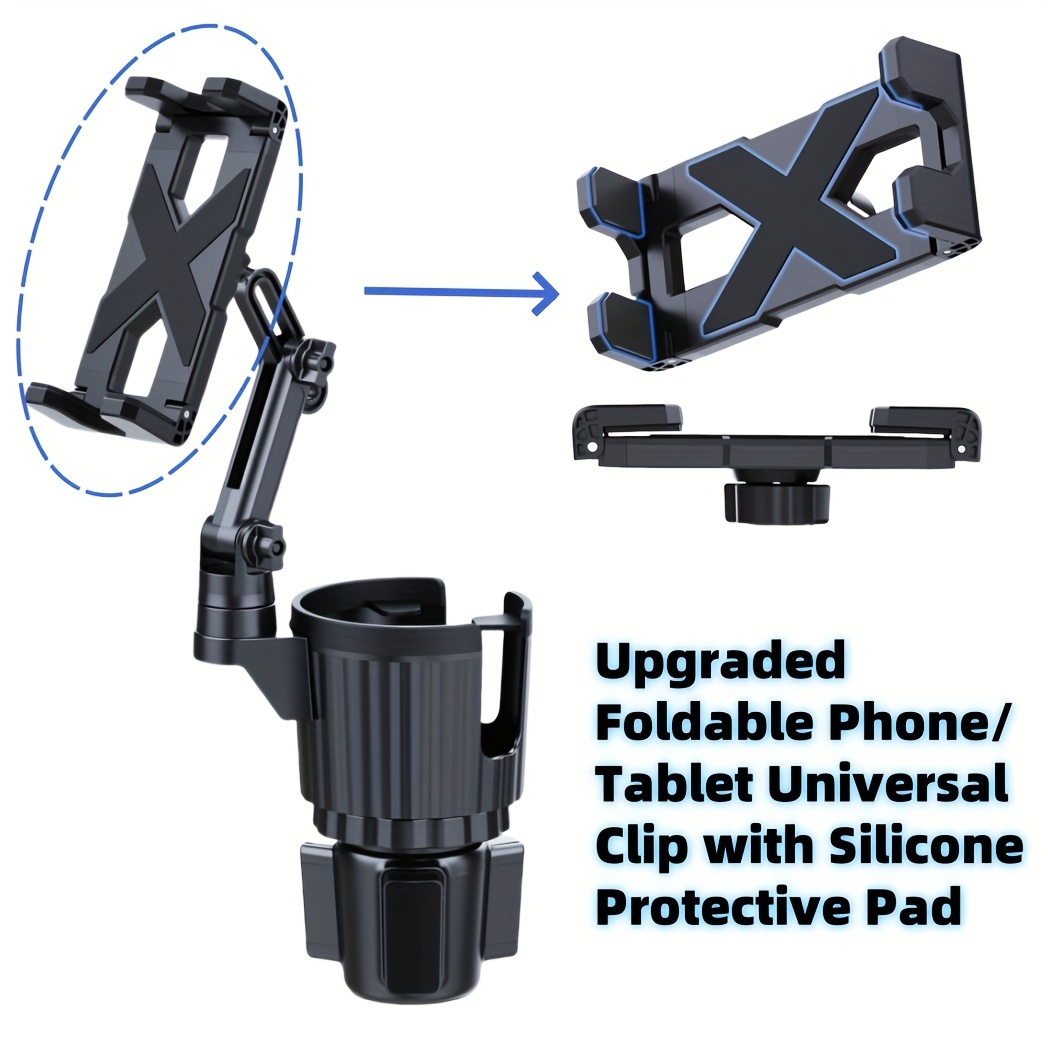 E-shop 3-in-1 Auto-Getränkehalter verstellbare Tablet-/Handyhalterung für Auto, SUV, LKW | 360° drehbarer Sockel mit mehrpositionsfähigem Arm,