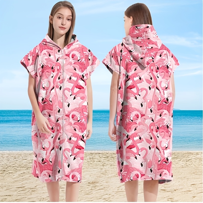 TEMU Hooded Beach Poncho - Ultra Soft Microfiber, Windproof Zippered Surf Poncho With Changing Towel, Lightweight And Absorbent, Suitable For