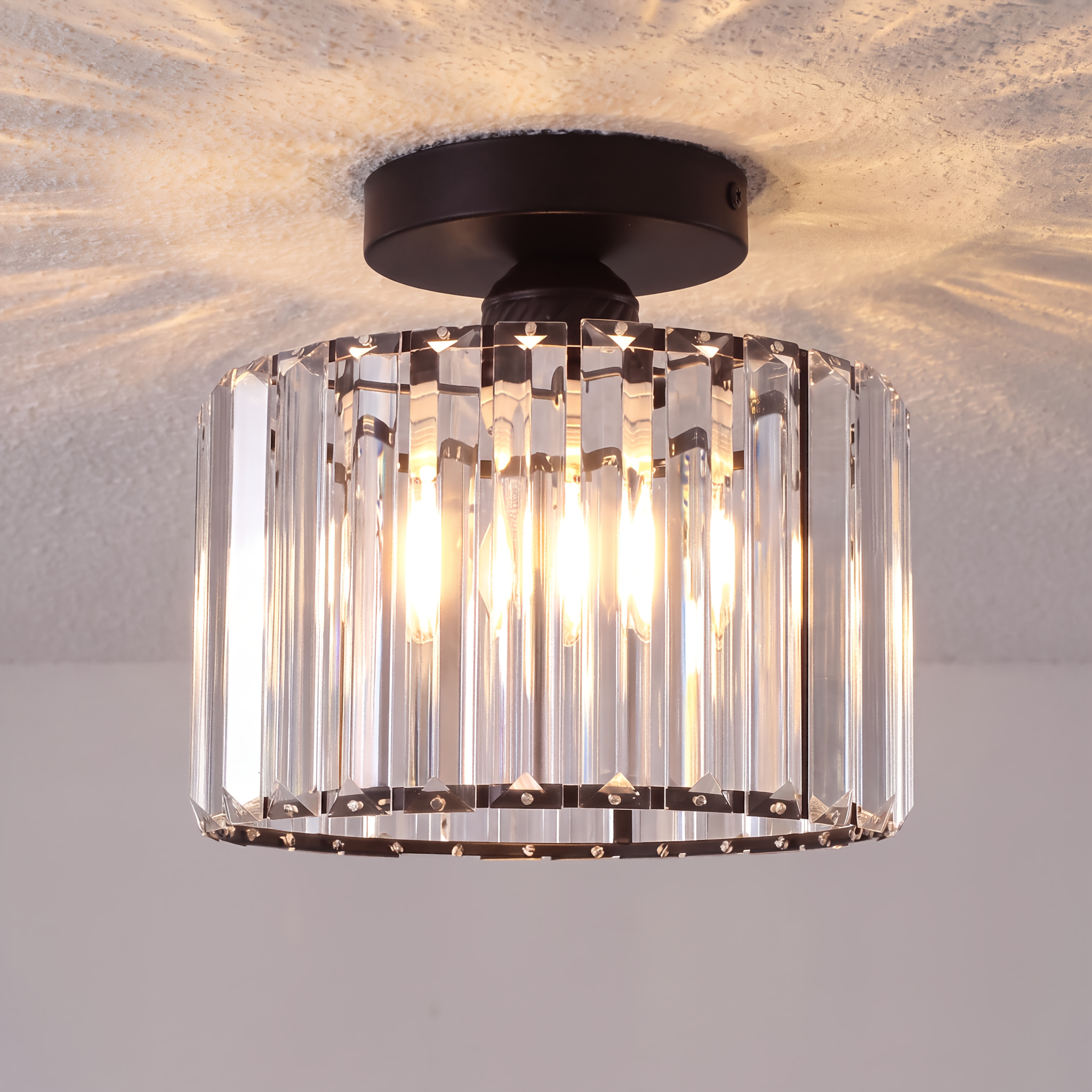 Image of Mssian Semi Flush Mount Modern Chandelier, Crystal Ceiling Light Fixture, Small Close To Ceiling Light For Living Room, Bedroom, Hallway, Bathroom, Kitchen, Entryway With E27 Base(bulb Not Included)