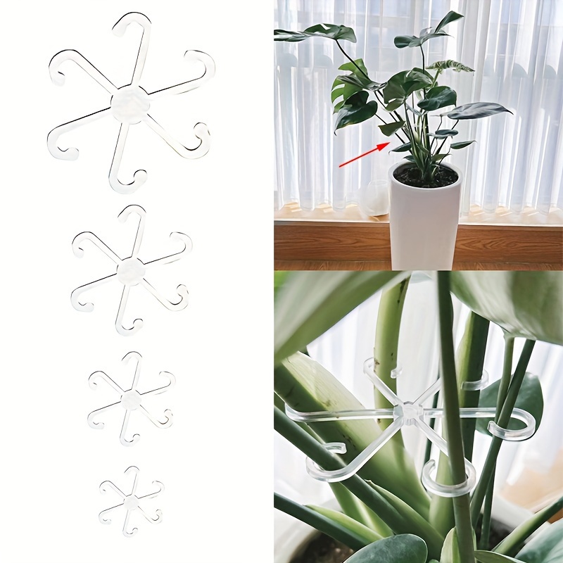 

4pcs Adjustable Plant Support Clips - Sturdy Transparent & Green Vine Trellis For Upright Growth, Stem Holders With And Reusable Design