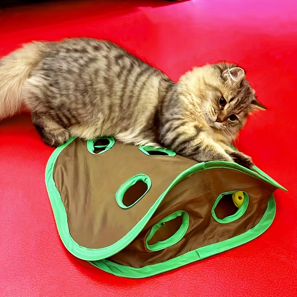 

Interactive Cat Tunnel Toy With 9 Holes - Collapsible Play Mat For Indoor Cats, Cartoon Design, Battery-free