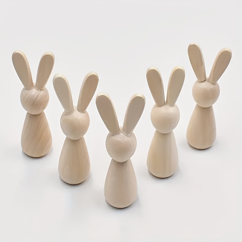 

8-pack Wooden Bunny Figurines, Unfinished Diy Paintable Easter Bunny Decor, Craft Supplies For Holiday Party Decorations