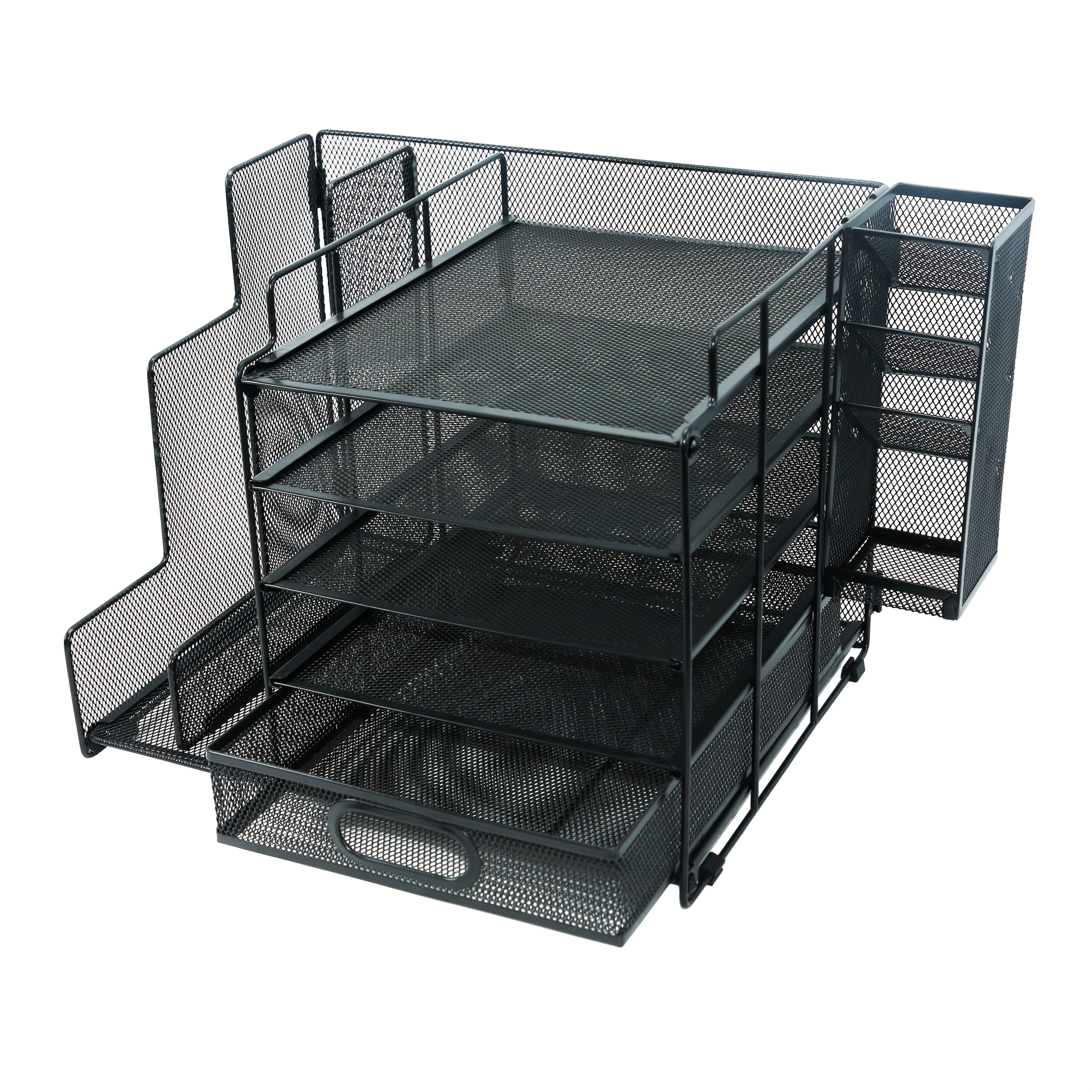 Multifunctional Iron Mesh Desktop Storage Rack With Drawer And Compartment Storage