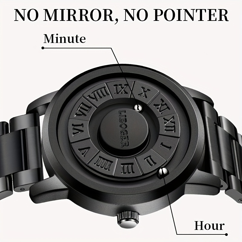 Vintage Business Men Watch Magnetic Steel Ball Hand No Mirror Touch to Read Time New Design Stainless Steel Strap Quartz Wristwatch for Male