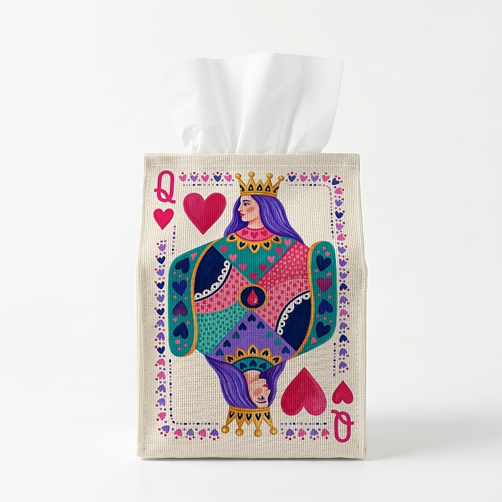TEMU 1pc Pop Art Playing Card Tissue Box Holder Queen Of Hearts Card Design Printed Napkin Storage Box, Multifunctional Tissue Dispenser For Bathroom
