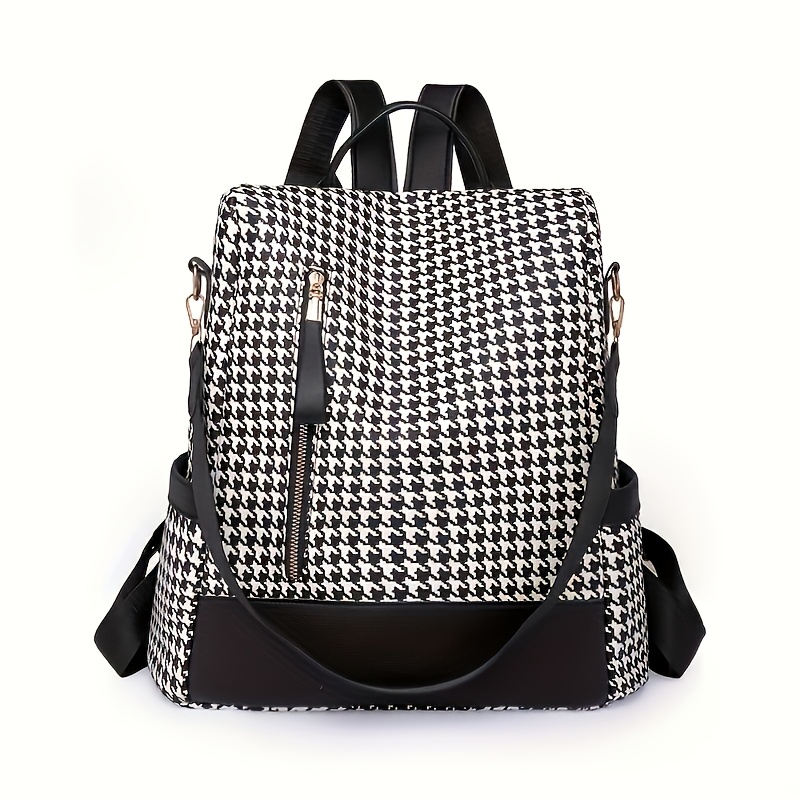 Bandolera de cuadros Houndstooth, mochila con cremallera para mujer, bolso grande casual de gran capacidad ideal para trabajo, estudio y compras - Imagen 3