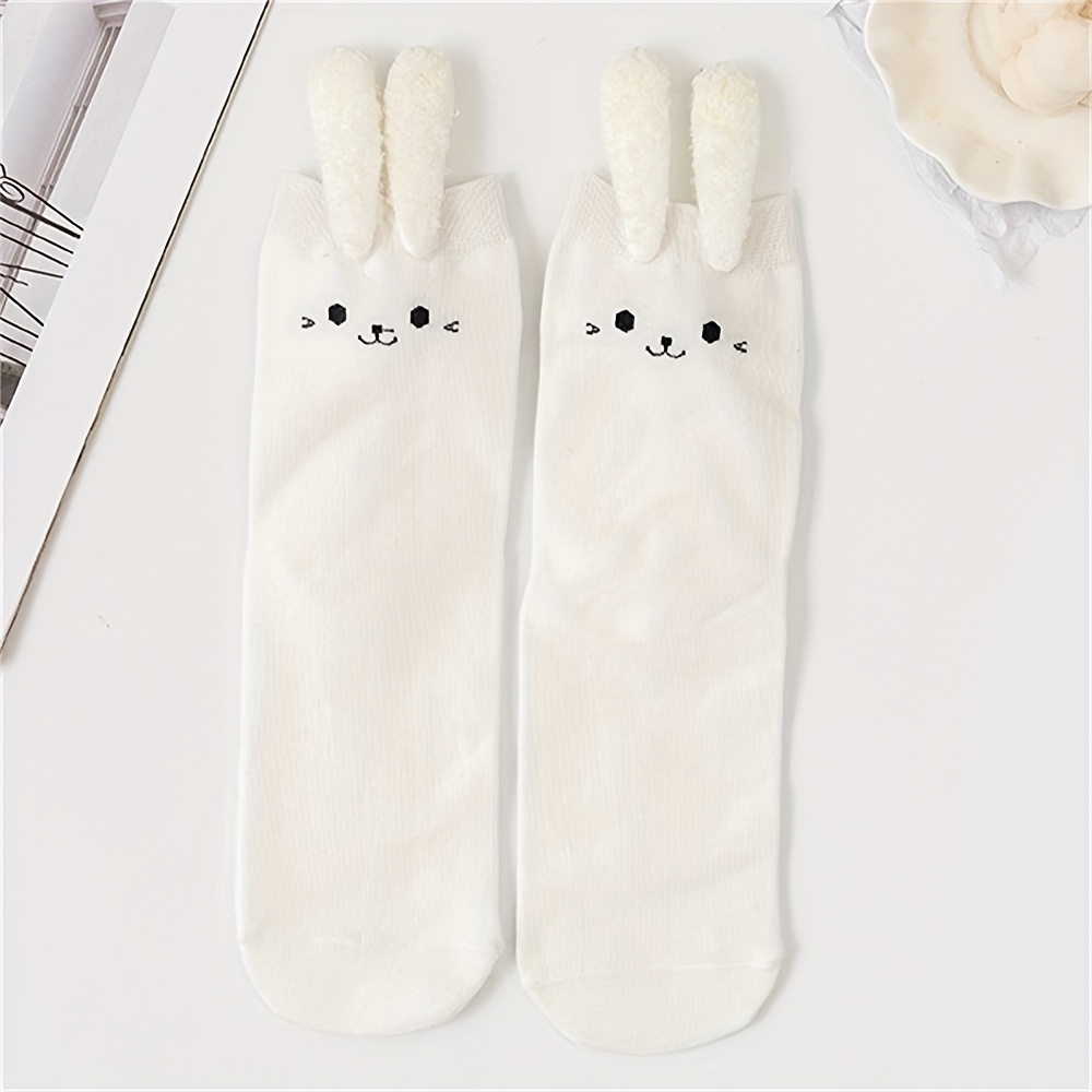 Image of 1 Pair Cute Bunny Ear Girls Socks - Soft Ankle Socks, Non-slip Casting, Everyday & Party Footwear For (hand Wash Only) - Kawaii Anime Schoolgirl Outfit Accessories, Attire, Sock Design, Nonslip,fall