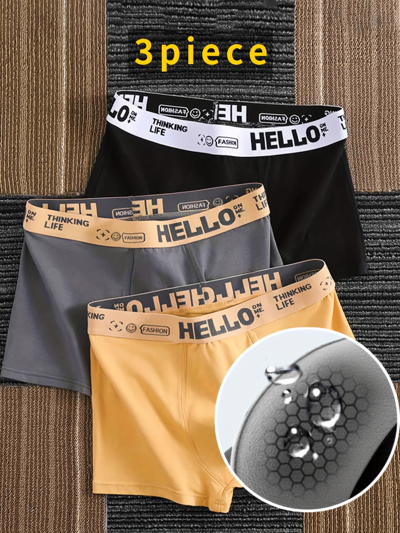 1/3pcs Men's Underwear, 'Hello' Print Fashion Cotton Boxer Briefs, Graphene  Antibacterial Breathable Comfy Quick Drying Boxer Trunks, Men's Trendy Und