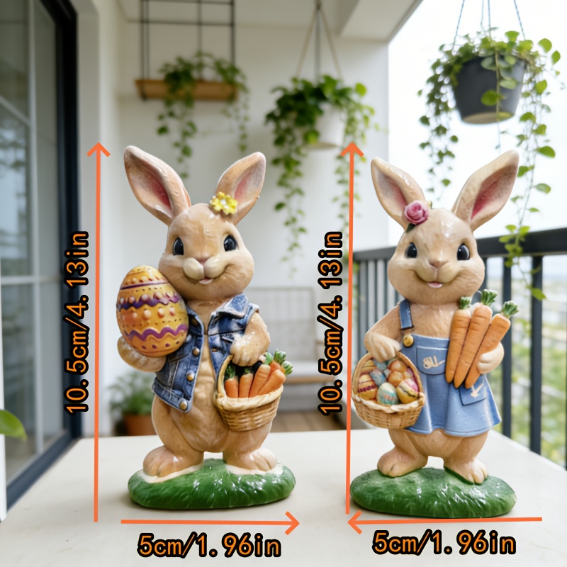 Easter Couple Rabbit Ornament Decoration Egg Carrot Shaped Therapeutic Sculpture Statue