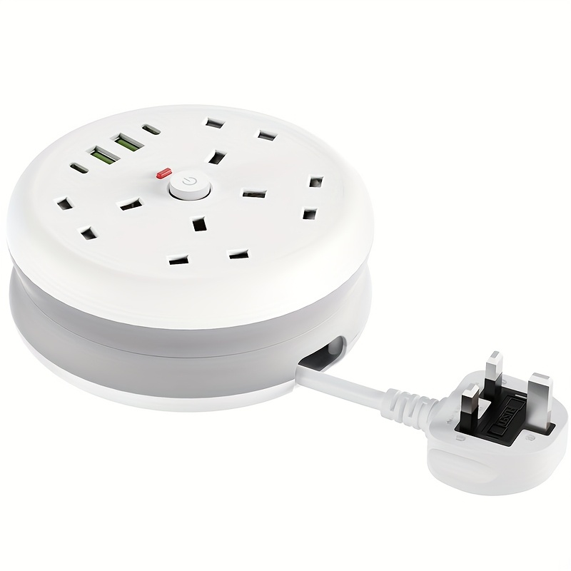 TEMU 1pc Power Strip/ Power Outlet/ Extension Strip, Extension Cord Power Strip, 4 Ac Outlets, 2 Usb 2 Type-c Ports, 3250w, Retractable Cable Design,