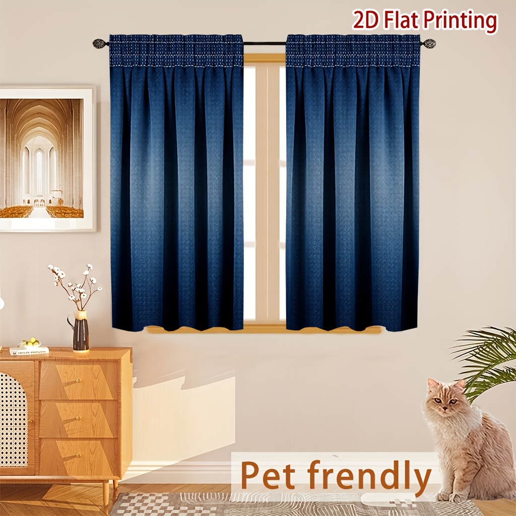 TEMU 2pcs Solid Color Print Curtains, Soft Light Filtering, Privacy Protection, Rod Pocket Installation, Suitable For Living Room, Kitchen, Bedroom,