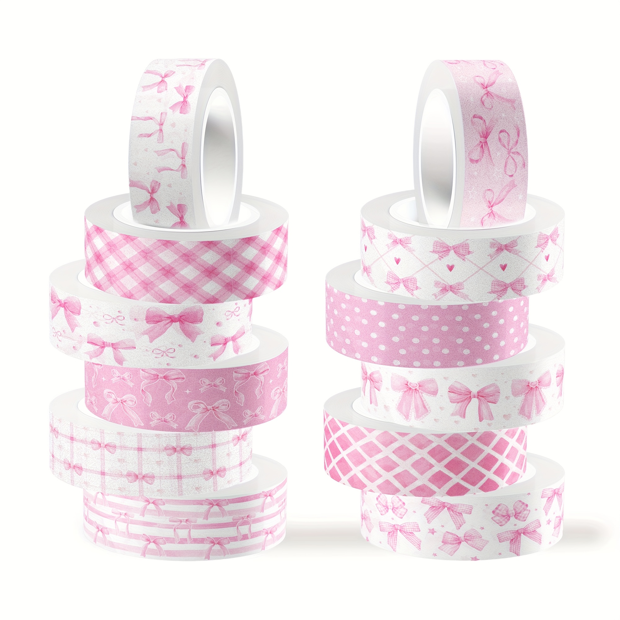 Image of Set Of 12 Rolls Of Pink Bow Washi Tape, Perfect For Decorating Scrapbooks, Journals, Crafts, And Gift Wrapping For Coquette-themed Birthday, Bridal, And Wedding Celebrations