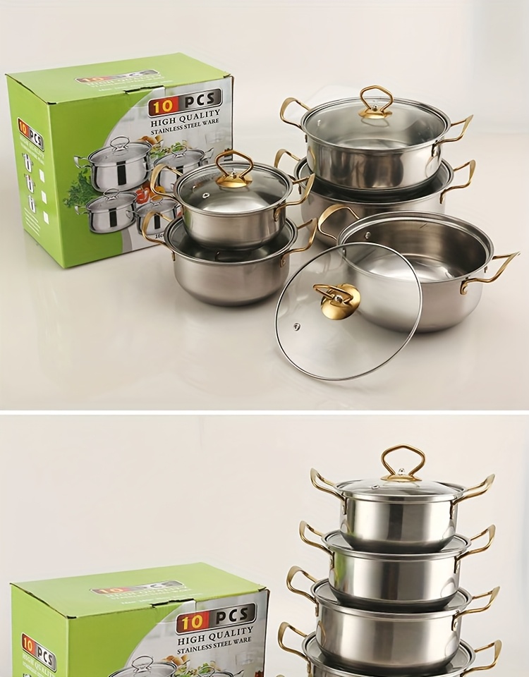 10pcs stainless steel cookware set with handles   and non stick pots and pans ideal for home and   details 3