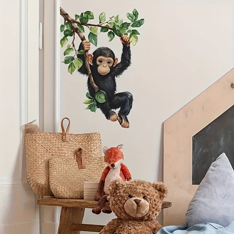 TEMU 1pc Monkey On Branch Self-adhesive Sticker, Animal Decor Decal, Suitable For Arranging Homes, Bedroom, Living Room, Bathroom, Fun Room Decoration Stickers, Artistic Wall Decals