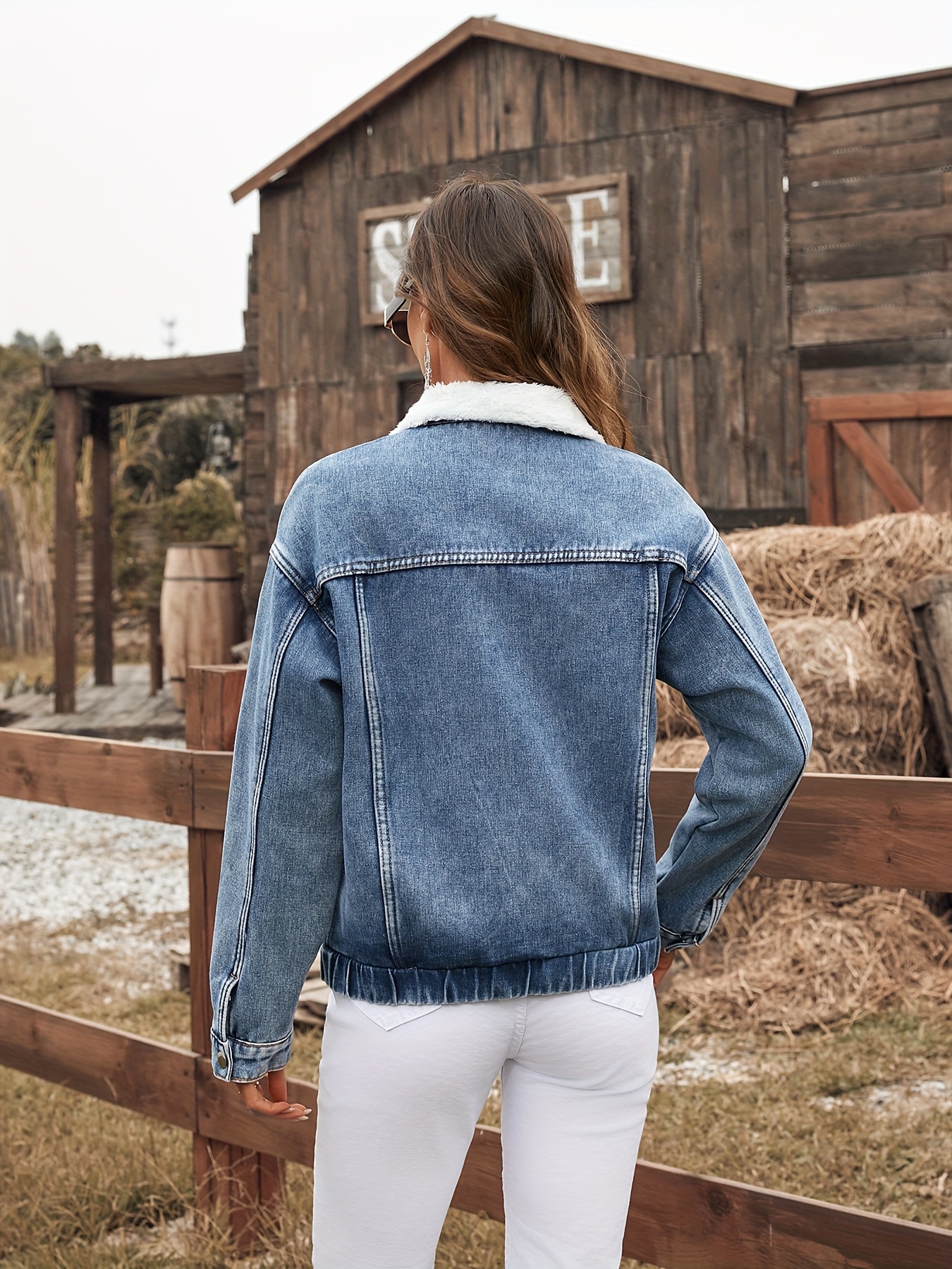 damen jeansjacke fleece gefüttert dick warm seiten Temu Germany