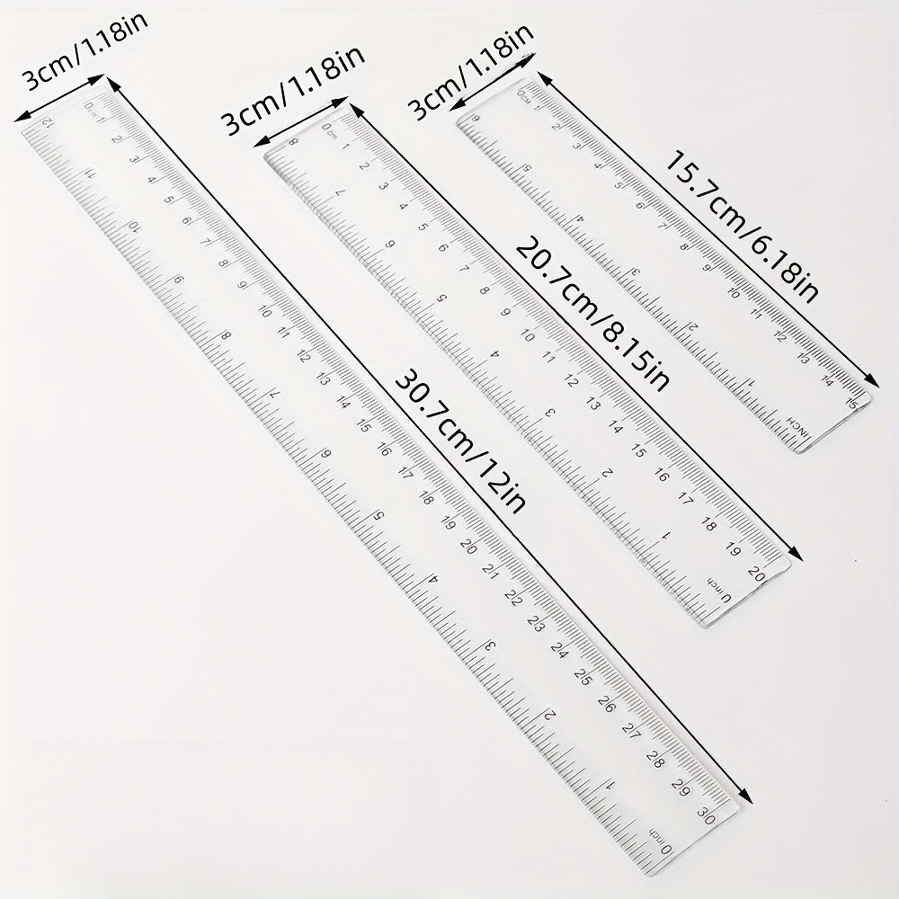 E-shop 3er-Set Kunststofflineale, 12/8/6 Zoll, Transparente Acrylgerade mit Zentimeter- Zoll-Maßeinheiten für Schule oder Büro